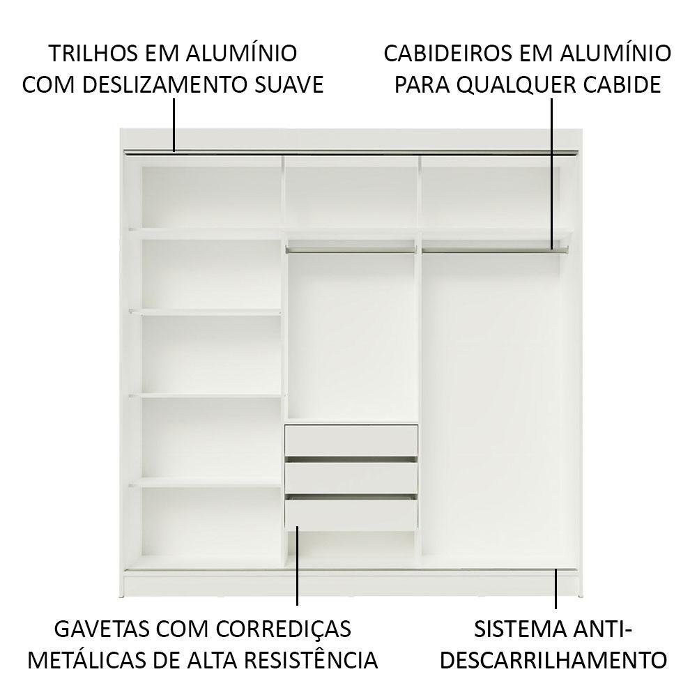 Guarda-roupa Casal Madesa Austin 4 Portas de Correr com Espelhos 3 Gavetas - 6