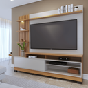 Ver imagem 2 de Home Angra C/ Portas e Compartimentos Sala de Estar Prateleiras Porta Itens C/ Pes Freijo / Off