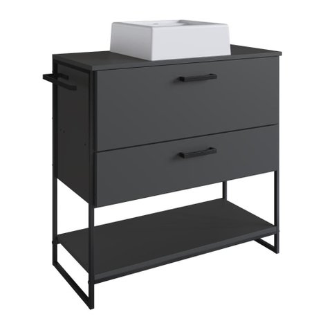 Gabinete para Banheiro com Cuba 80cm Placaeponto P1028-Gra Metal Grafite