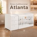 Ver imagem 3 de Berço Multifuncional 4 em 1 com Cômoda Vira Mini Cama MDF 185cm Atlanta Branco Brilho Reller