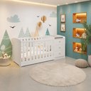 Ver imagem 1 de Berço Multifuncional 4 em 1 com Cômoda Vira Mini Cama MDF 185cm Atlanta Branco Brilho Reller