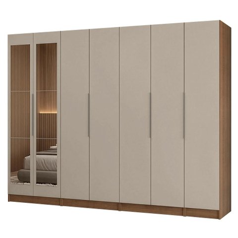 Guarda-Roupa Modulado 280 cm 7 Portas com Espelhos 4 Gavetas Rustic/Crema Neo Madesa 01