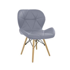 Cadeira Estofada Eiffel Slim Wood Pés de Madeira Cinza