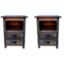 Ver imagem 1 de Kit 2 Mesa de Cabeceira Rustica 50x40x60cm Madeira de Demoliçao com Patina