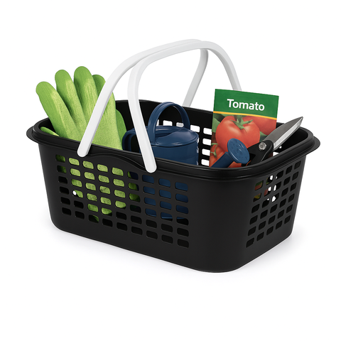 Cesto Organizador Preto com Alças Brancas de Plástico Resistente Capacidade 8,5 Litros