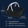 Cesto Organizador Preto com Alças Brancas de Plástico Resistente Capacidade 8,5 Litros - 3