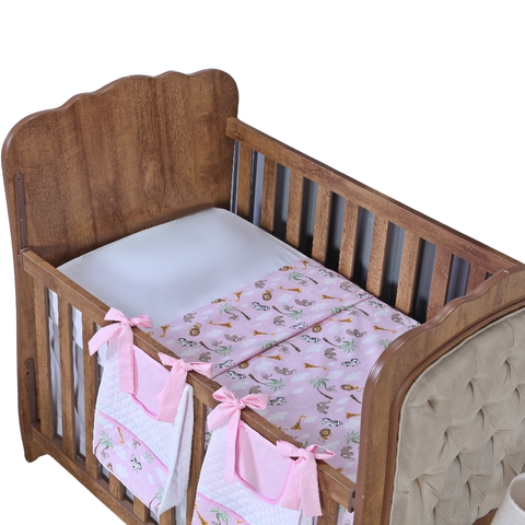 Lençol de Berço sem Elástico Percal de Algodão Liso Bebe Menino Menina 1 Peça:safari Rosa