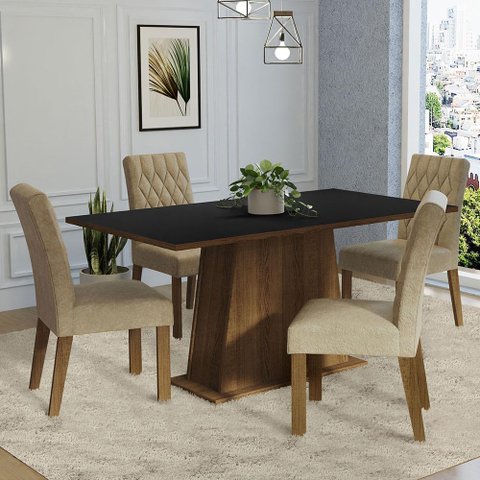 Conjunto Sala de Jantar Mesa Tampo de Madeira 4 Cadeiras Rustic/preto/imperial Ashley Madesa