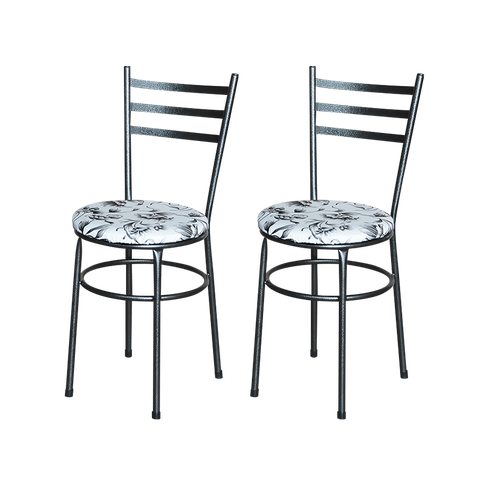 2 Cadeiras para Mesa Epoxi Preta Craqueada Assento Floral:floral Branco