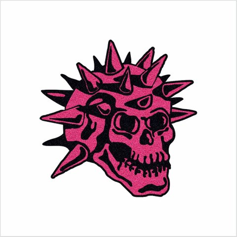 TAPETE CAPACHO CAVEIRA PINK E PRETO GRANDE.