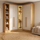 Ver imagem 1 de Guarda-Roupa Modulado Canto Oblíquo Reflecta com LED 5 Portas e Cantoneira MDF Cairo Marrom/Fendi