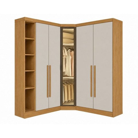 Guarda-Roupa Modulado de Canto Oblíquo Reflecta com LED 5 Portas e Cantoneira 100% MDF Cairo