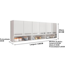 Armario Aereo de Parede 6 Portas Branco Suriname Casa Moderna - 2