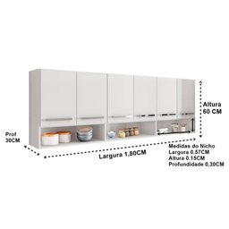 Armario Aereo de Parede 6 Portas Branco Suriname Casa Moderna - 4