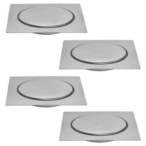 Kit C/4 Ralo Inox para Piso Click Cromado 10x10 Cm