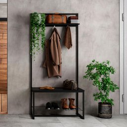 Estante Cabideiro Carraro Tubo e Banco Preto Fosco - 1