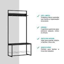 Estante Cabideiro Carraro Tubo e Banco Preto Fosco - 3
