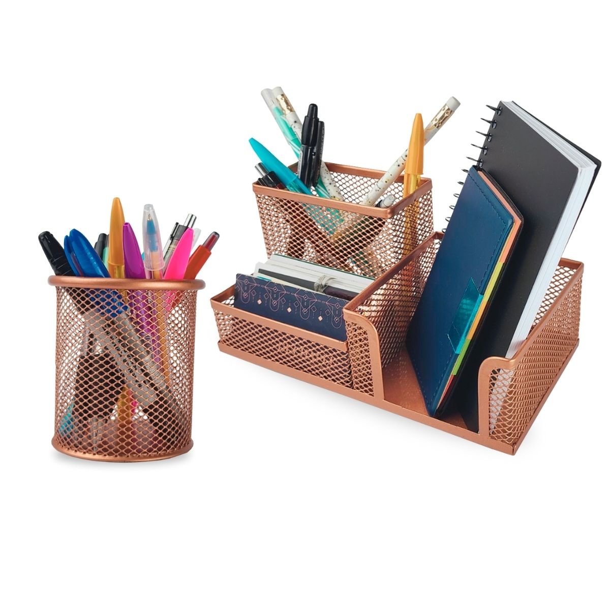 Porta Caneta Treco Lápis Post It Multiuso Home Office Luxo - Kit 2 Rose Gold