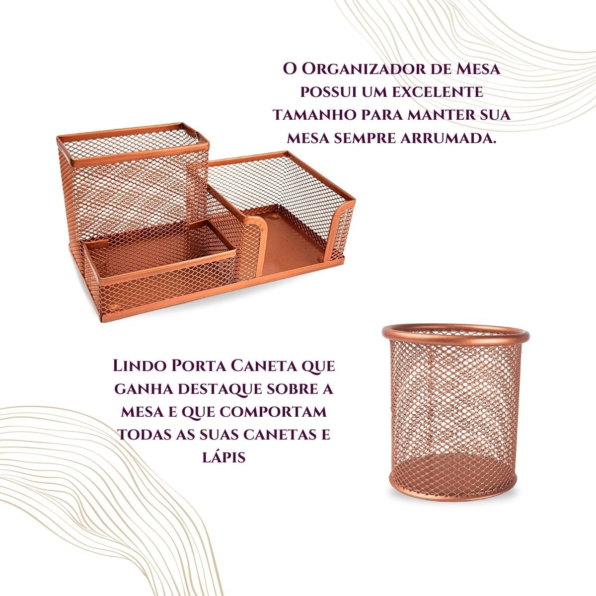 Porta Caneta Treco Lápis Post It Multiuso Home Office Luxo - Kit 2 Rose Gold - 2