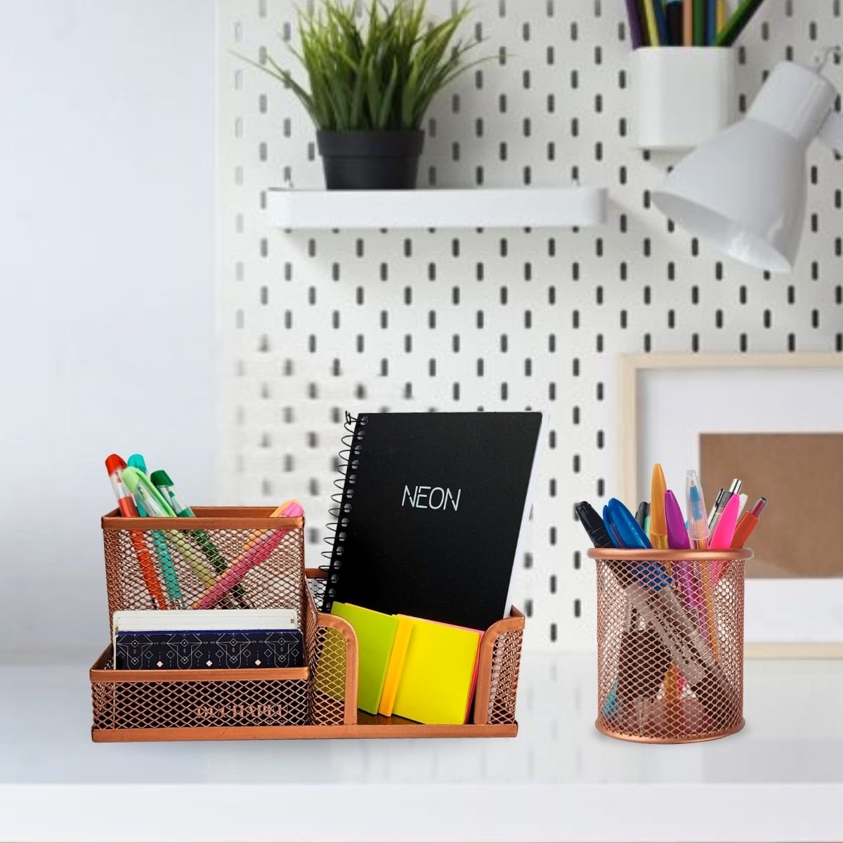 Porta Caneta Treco Lápis Post It Multiuso Home Office Luxo - Kit 2 Rose Gold - 4