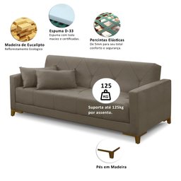 Sofá Cama 3 Lugares 2,00m Aurora Suede Adonai Estofados - 3