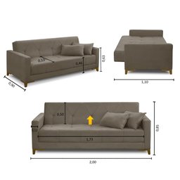 Sofá Cama 3 Lugares 2,00m Aurora Suede Adonai Estofados - 2