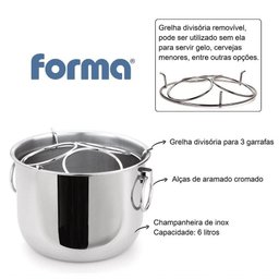 Balde Champanheira Inox com Grelha Separadora Divisora Destacável para 3 Garrafas Balde de Gelo - 2