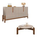 Ver imagem 1 de Aparador 170 Com Mesa de Centro Lizz Pés de Madeira Maciça Off White/Cedro