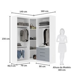 Guarda Roupas Modulado de Canto Diagonal 3 Peças com 5 Portas e 4 Gavetas Alpes Luciane Móveis - 3