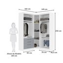 Ver imagem 4 de Guarda Roupas Modulado de Canto Diagonal 3 Peças com 5 Portas e 4 Gavetas Alpes Luciane Móveis
