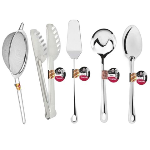 Kit Utensilios para Cozinha 5 Pecas - Jogo Utensílios para Servir e Cozinhar em Inox 5 Peças