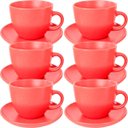 Ver imagem 1 de Conjunto Xícaras com Pires 12pçs Vermelho em Cerâmica 210ml