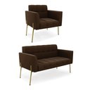Ver imagem 1 de Sofá Namoradeira e Poltrona Pé de Ferro Dourado Elisa Suede D03 - D’Rossi