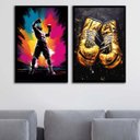 Ver imagem 1 de Kit 2 Quadros Artes Boxe - Campeão 24x18cm - com Vidro:moldura Preta