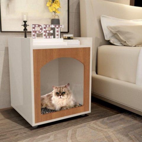 Mesa de Cabeceira Solar do Lago MDP MDF Off White Freijo Oft Móveis