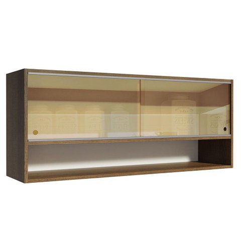 Armário Aéreo Madesa 2 Portas Correr Vidro Reflex 1 Nicho para Cozinhas Glamy, Lux e Reims
