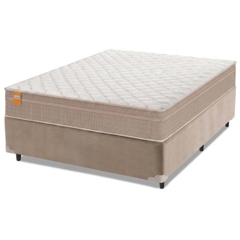 Cama Box Casal Queen Colchão Molas Qatar 158x198x60cm Bege/Branco Inducol