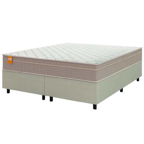 Cama Box Casal Queen Colchão Molas Qatar 158x198x60cm Bege/branco Inducol