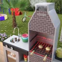 Cozinha Churrasqueira Infantil Mini Chefe com Fogão e Led Cinza Ofertamo - 4