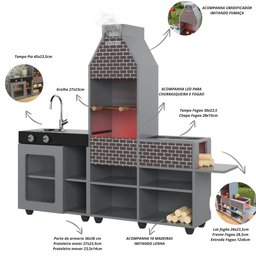 Cozinha Churrasqueira Infantil Mini Chefe com Fogão e Led Cinza Ofertamo - 9
