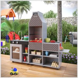 Cozinha Churrasqueira Infantil Mini Chefe com Fogão e Led Cinza Ofertamo - 2