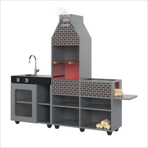 Cozinha Churrasqueira Infantil Mini Chefe com Fogão e Led Cinza Ofertamo