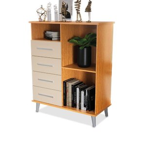 Balcão Om. Buffet Aparador 4 Gavetas para Cozinha Campeão de Vendas Cor Nature com Off White Passe