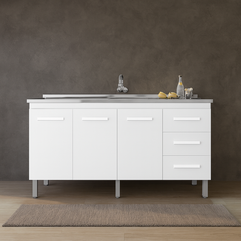 Balcão Gabinete de Cozinha para Pia de 140cm Carina com 3 Portas e 3 Gavetas sem Tampo - Branco