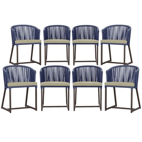 8 Cadeiras de Jantar Área Noronha em Alumínio com Pintura Marrom Corda Náutica Estofado 7 Trama Orig
