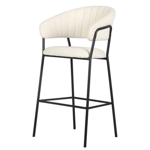 Banqueta Alta Mara Rivatti 107,50 Cm (altura) Estofado em Bouclé Off White e Base em Aço Preto