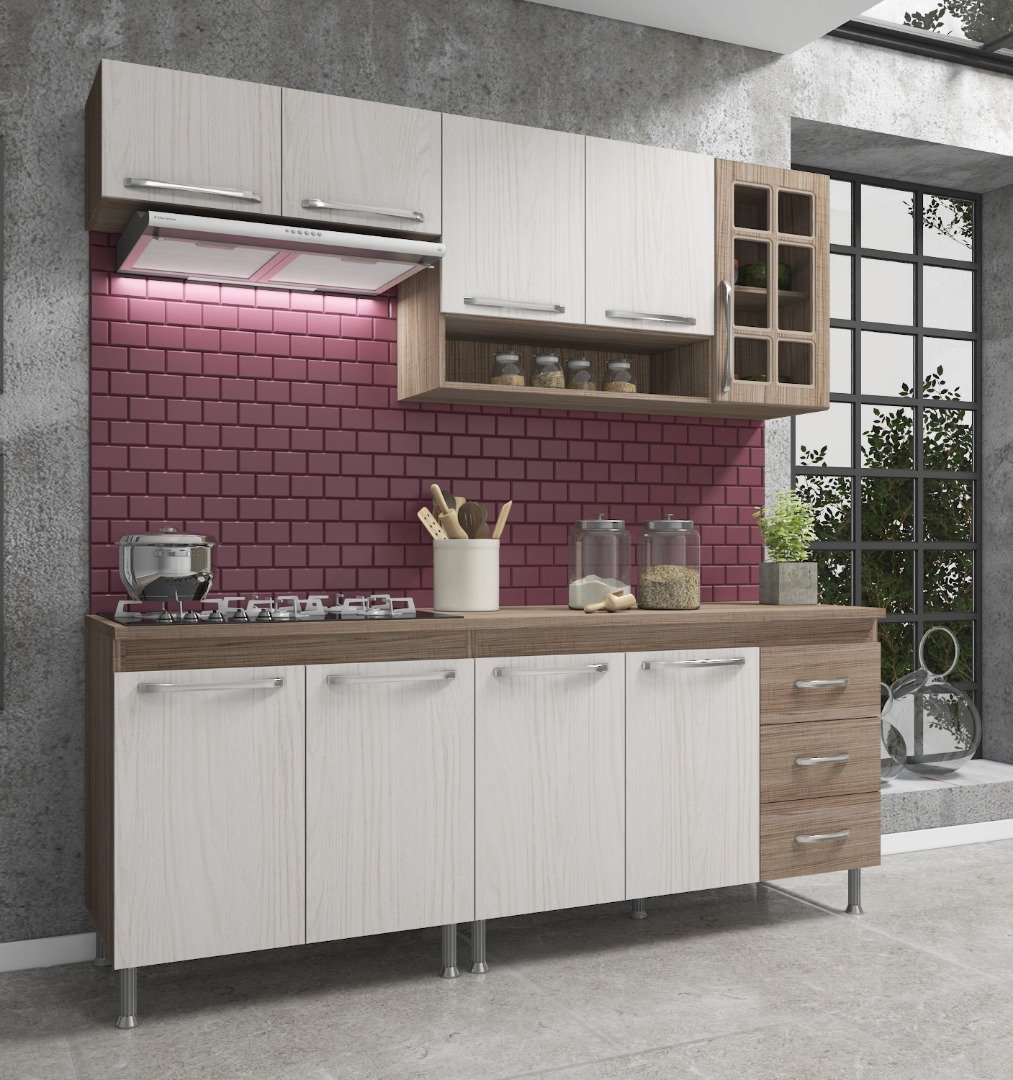 Cozinha Completa Fidelita Paris Modulada 4 Peças 190 Cm 9 Portas 3 ...