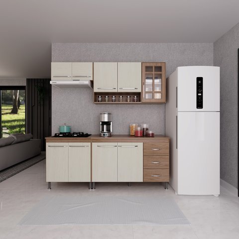 Cozinha Modulada Compacta Fidelitá Paris 4 Peças 190cm 9 Portas 3 Gavetas com Tampo