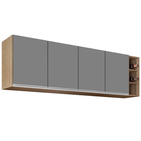 Armário Aéreo Nevada com Nicho 180cm 4 Portas Castanho/Cinza - Lumil Lumil Móveis