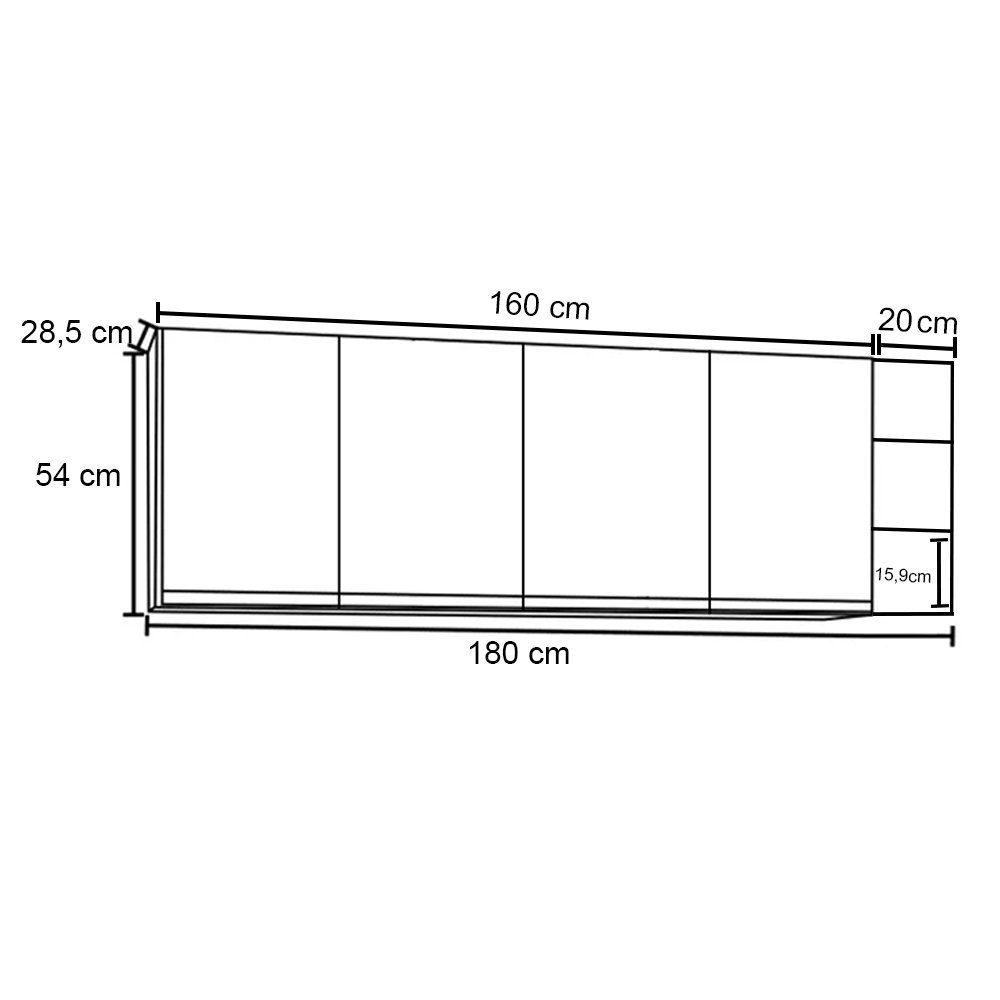 Armário Aéreo Nevada com Nicho 180cm 4 Portas Castanho/Cinza - Lumil Lumil Móveis - 4